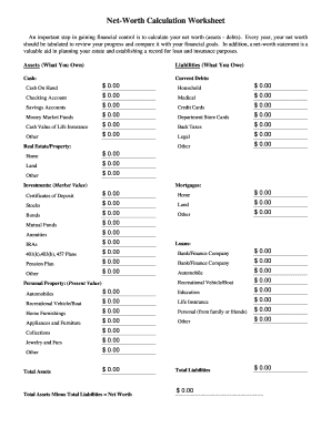 Net Worth Worksheet PDF  Form