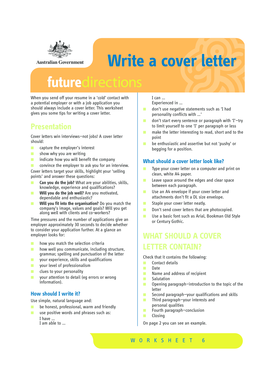Getting a Job Worksheet 6 Write a Cover Letter Sdiea  Form