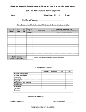 LCMA IB MYP Community Service Log Sheet Polk Flnet  Form