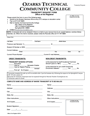 Get and Sign Ozark Technical Community College Transcript 2014-2022 Form