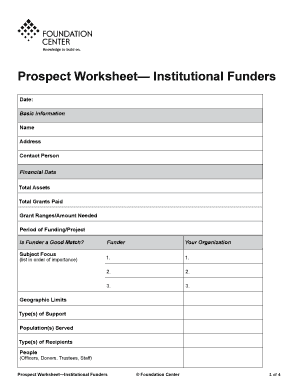 Prospect Worksheet Institutional Funders Foundationcenter  Form