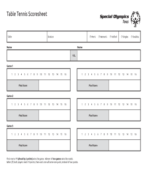 Table Tennis Scoresheet  Form