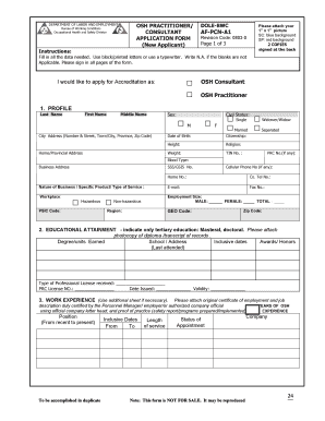  Osh Practitioner Application Form Word Format 2005