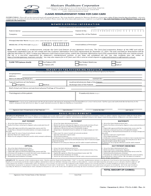 CLAIMS REIMBURSEMENT FORM for CASH CARD