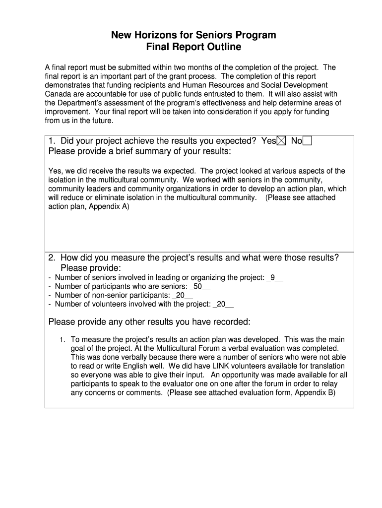 New Horizons for Seniors Program Final Report Form