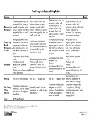 5 Paragraph Essay Rubric  Form