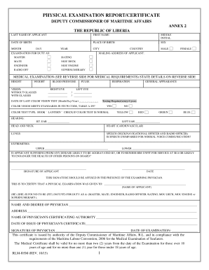 Physical Examination Certificate  Form
