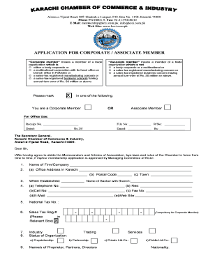 Application for Corporate Associate Member Karachi Chamber of  Form