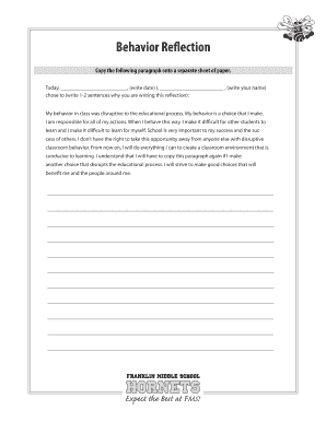 20 Behavior Reflection SharpSchool  Form