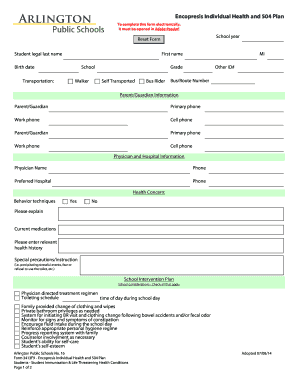 504 Plan for Encopresis  Form