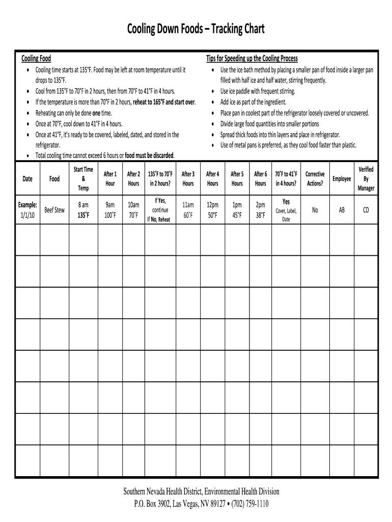 Cooling Down Foods Tracking Chart  Form