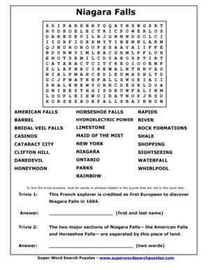 Niagara Falls Word Search  Form