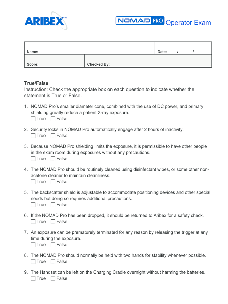 Nomad Pro 2 Operator Exam  Form