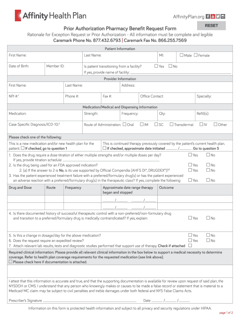 Prior Authorization Form Affinity Health Plan