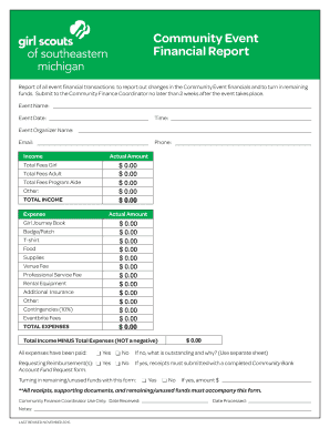 Event Financial Report Template  Form