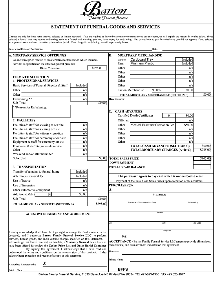 STATEMENT of FUNERAL GOODS and SERVICES  Form