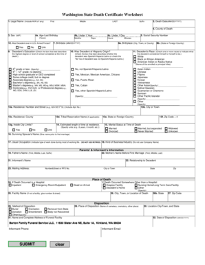 Washington State Death Certificate Worksheet  Form