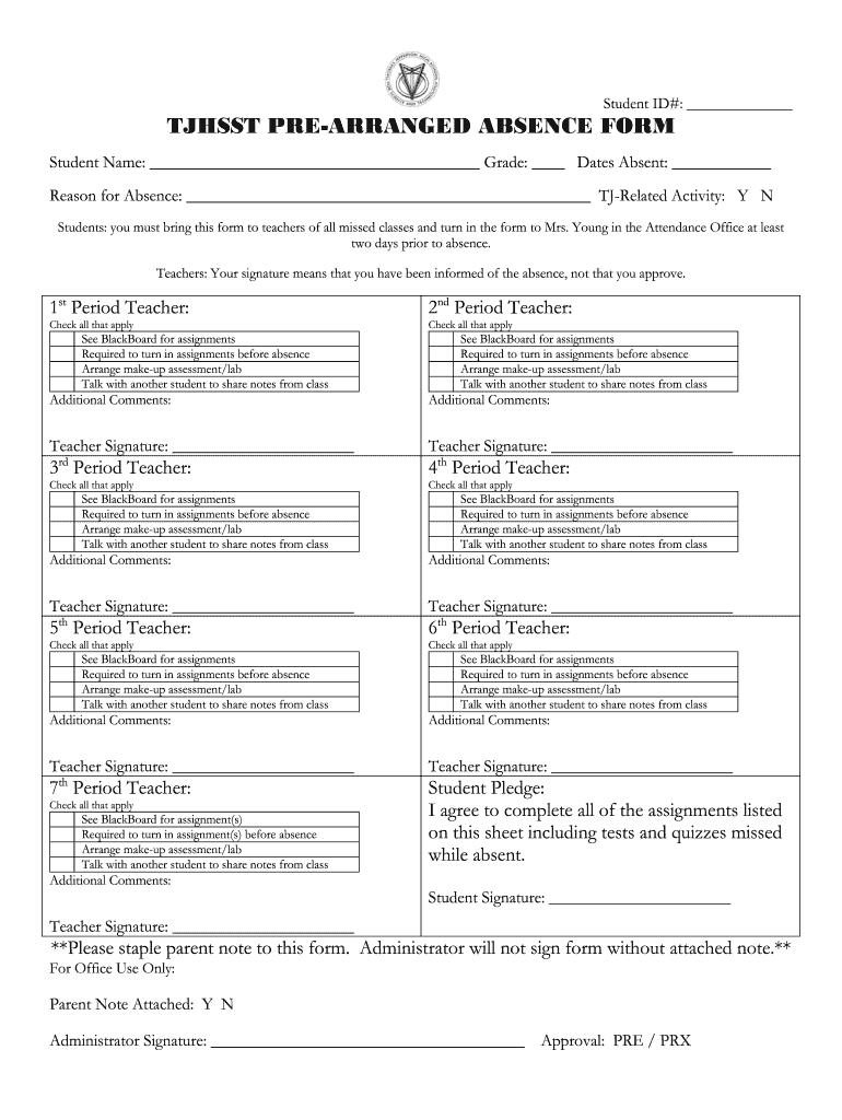 Tjhsst Absence  Form