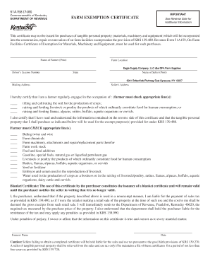 51A158 7 08 FARM EXEMPTION CERTIFICATE  Form