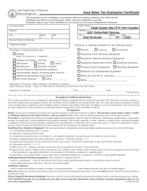 Iowa Sales Tax Exemption Certificate Fillable  Form