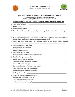 Money Lending Licence Form PDF