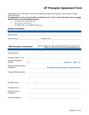 UF Preceptor Agreement Form Professional Development Pd Dce Ufl