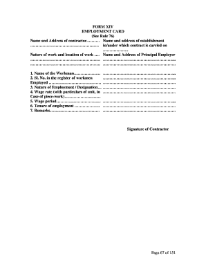 Employment Card Form Xiv