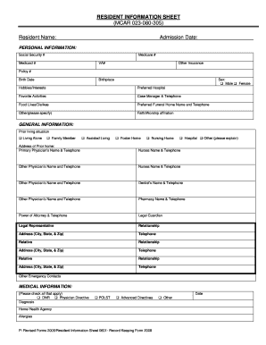 Resident Information Sheet