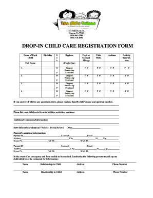 DROP in CHILD CARE REGISTRATION FORM