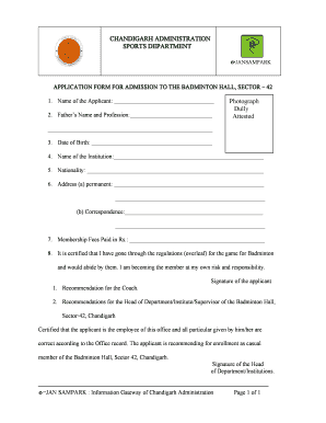 Chandigarh Sports Department Form