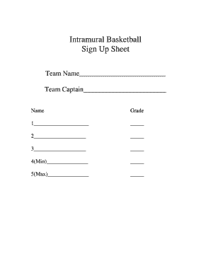Intramural Basketball Sign Up Sheet  Form
