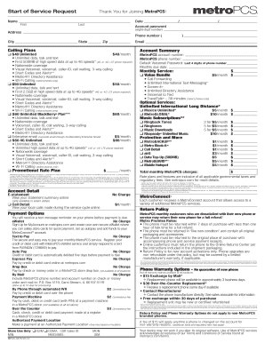Start of Service Request Thank You for Joining MetroPCS  Form