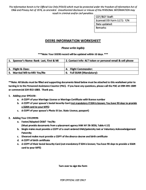 Deers Information Worksheet