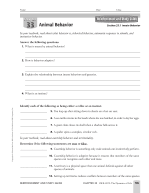 Animal Behaviors Worksheet  Form