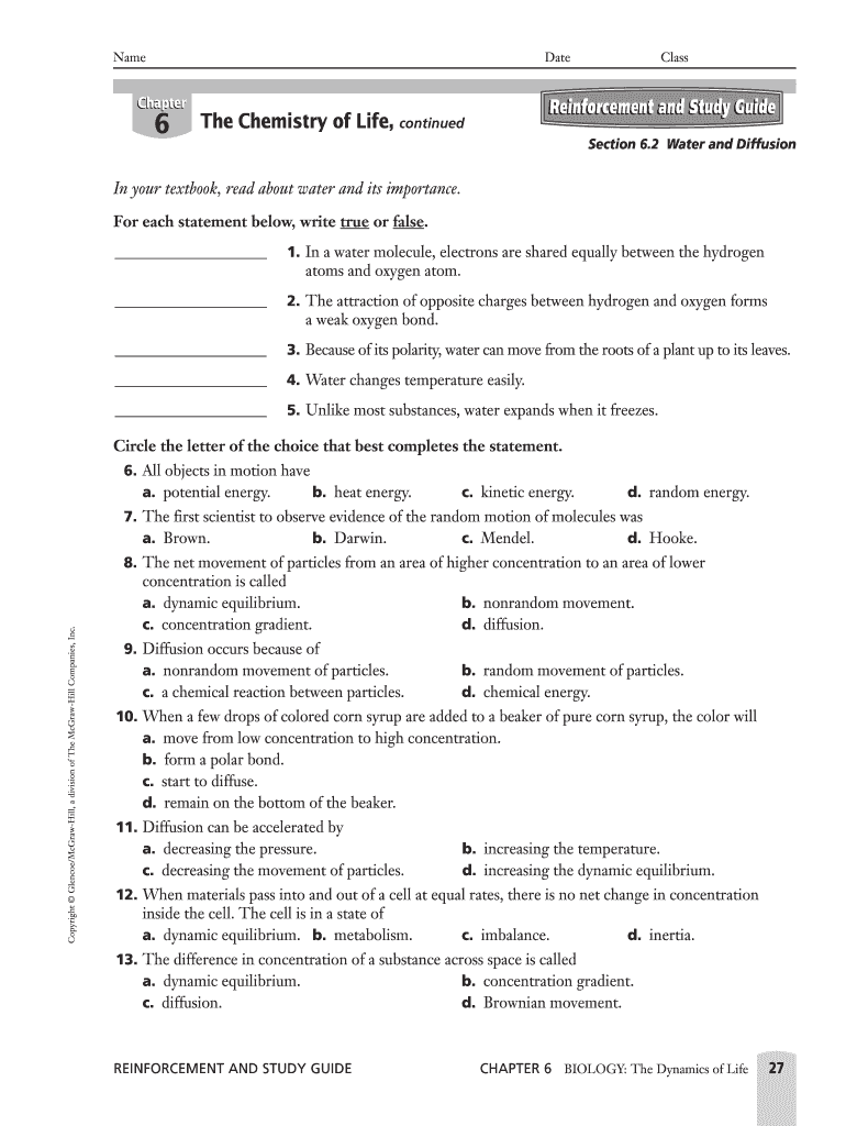 Chapter 6 the Chemistry of Life Worksheet Answer Key  Form