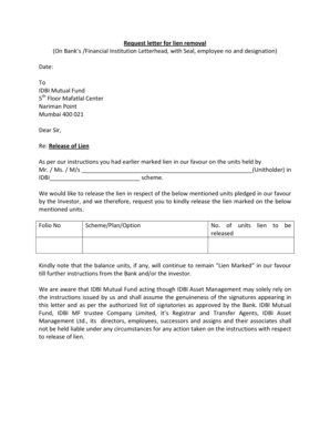 Letter to Request Lien to Be Removed from an Account Sample Letter  Form