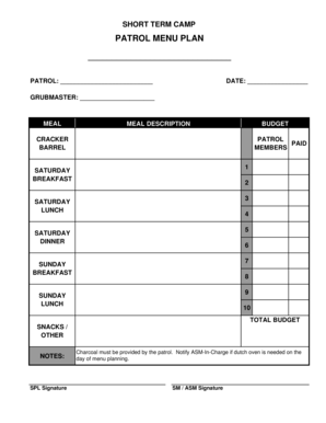 Grubmaster Planner  Form