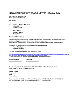 Letter to the N J State Board of Medical Examiners  Form