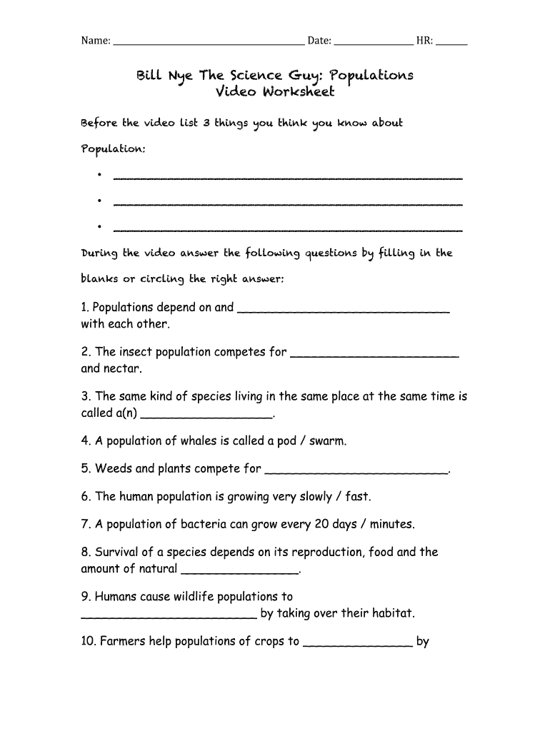 The Eyes of Nye Human Population Worksheet Answer Key  Form