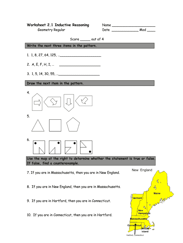 Inductive Reasoning Worksheet with Answers PDF  Form