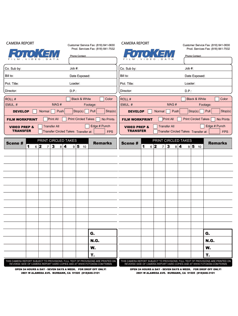 Camera Report 2 FotoKem  Form