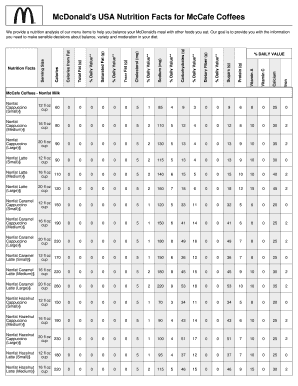 Mcdonalds Nutrition Facts  Form