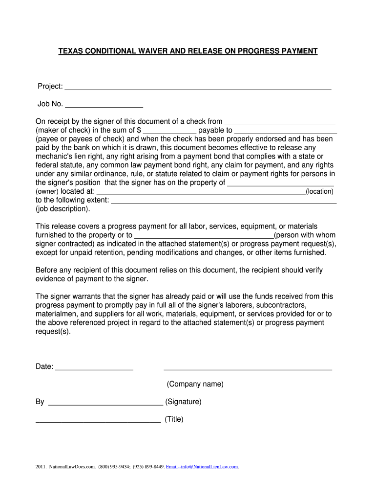 Conditional Lien Waiver Template