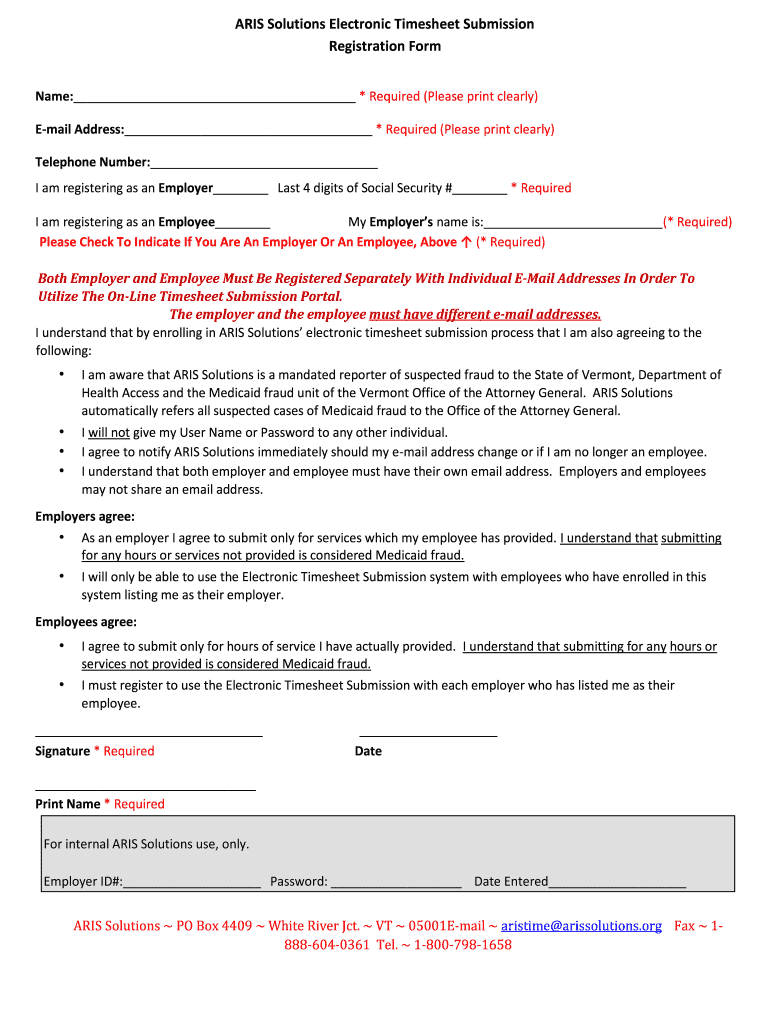 Aris Solutions Electronic Timesheet  Form