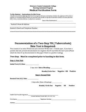 Documentation of a Two Step TB Tuberculosis Skin Test Dccc  Form