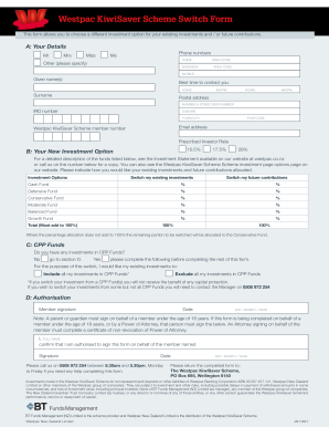 Westpac KiwiSaver Scheme Switch Form