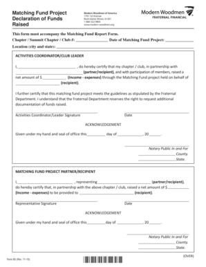 This Form Must Accompany the Matching Fund Report Form Extranet Modern Woodmen