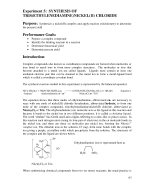 Synthesis of Tris Ethylenediamine Nickel Ii Chloride Lab Report  Form
