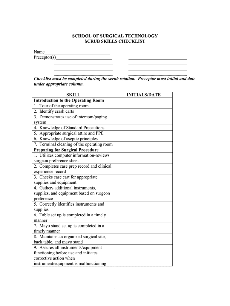 Scrub Checklist  Form