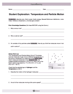 Temperature and Particle Motion Gizmo Answer Key  Form